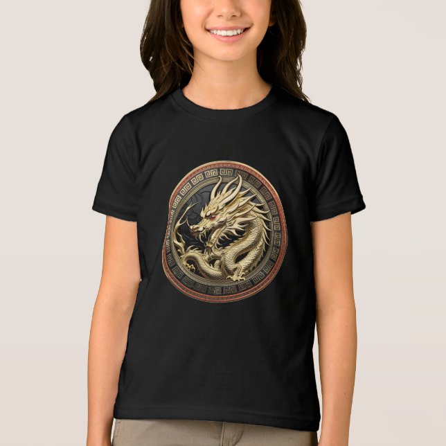 Guld Helig Östra Dragon Medallion T Shirt (Framsida)