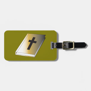 Guld Heliga Bibeln med Svart Kors Religiös Bagagebricka