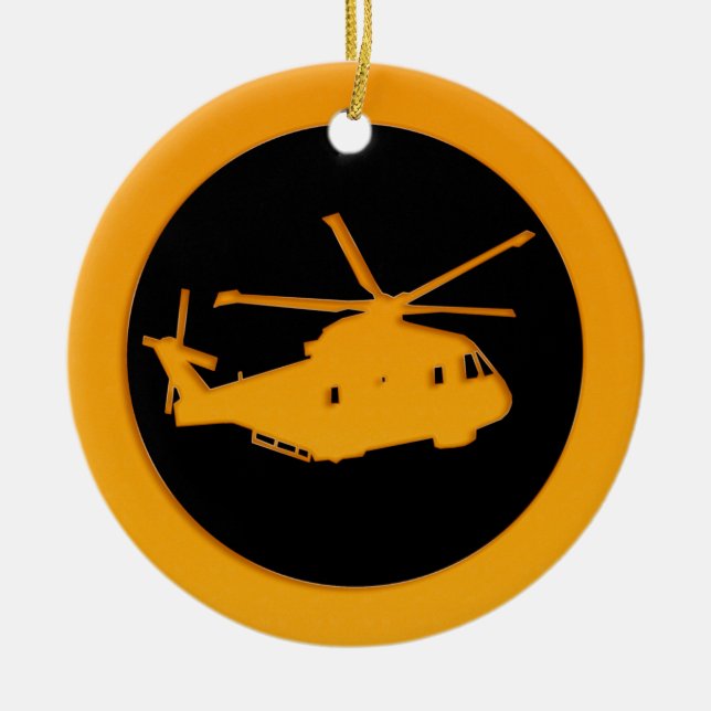 Guld- helikopter julgransprydnad keramik (Framsidan)