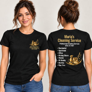 Guld Hemstädningstjänst Kvinna Svart T Shirt