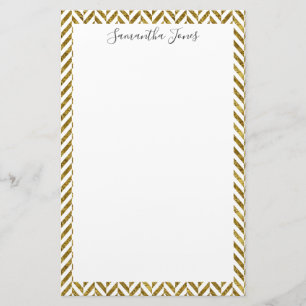 Guld Herringbone Mönster Metallic PERSONLIG Brevpapper