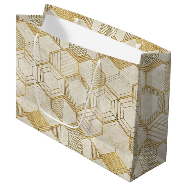 Guld hexagon geometrisk kräm marmor mönster (Framsidan Vinklad)