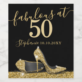 Guld High Heel 50th Fabulous Birthday Sparkling Wi Vinflaska Etikett