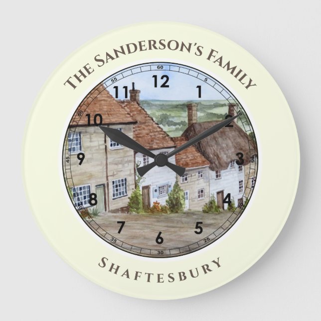 Guld Hill Shaftesbury Dorset Akvarellmålning Stor Klocka (Framsida)
