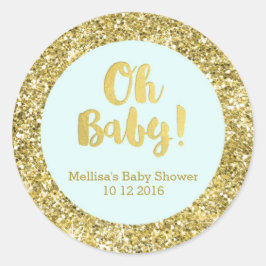 Guld Himlar Blue Baby Shower Oh Baby Favor Sticker Runt Klistermärke