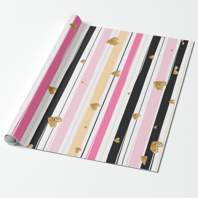 Guld-hjärtan färglös handgjord rand mönster 2 presentpapper (Utrullad)