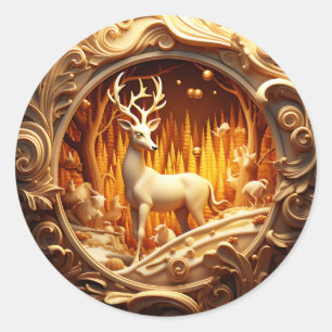 Guld Hjort-julklapp Runt Klistermärke