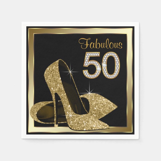 Guld Höga Klackar 50-års Födelsedagsfest Pappersservett (Framsidan)