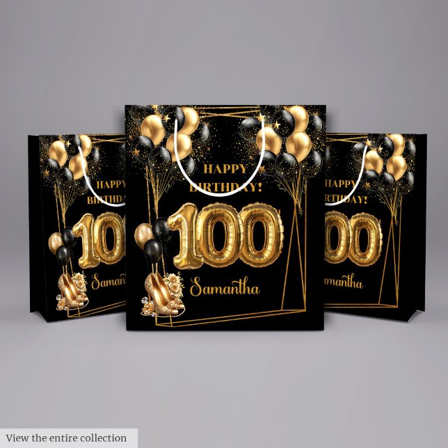 Guld Högklackar 100:e födelsedag ✨ (Gold High Heels 100th Birthday Gift Bag ✨)