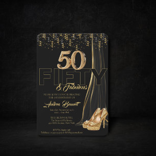 Guld Högklackar Elegant Black 50 Fabulous Birthday Inbjudningar