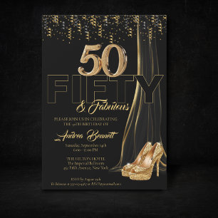 Guld Högklackar Elegant Black 50 Fabulous Birthday Inbjudningar
