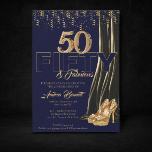 Guld Högklackar Elegant Navy 50 Fabulous Birthday Inbjudningar