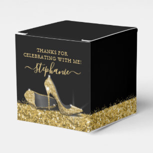 Guld Högklackar Glitter Glam Födelsedagsfest Presentaskar