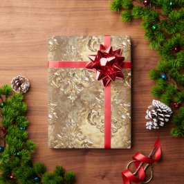 Guld Holiday Jul Metallisk Damask Elegant Presentpapper