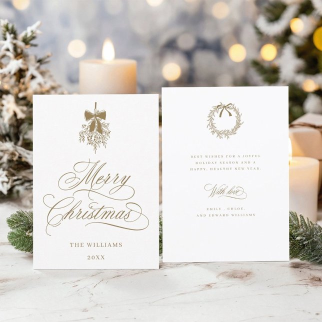 Guld Holly Berry Bouquet Romantic-julklapp Julkort (Front & Back)