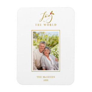 Guld Holly-familjen med minimal Chic Julfoto Magnet