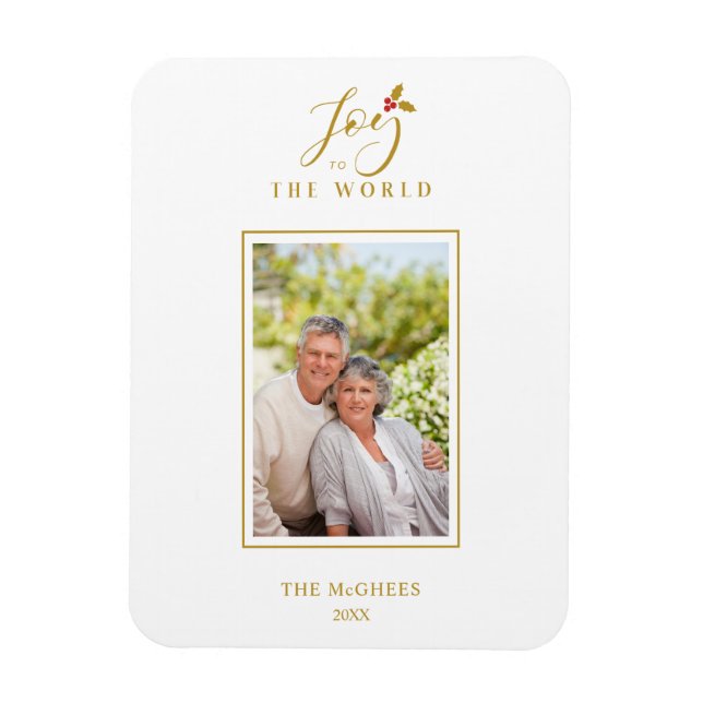 Guld Holly-familjen med minimal Chic Julfoto Magnet (Vertikal)