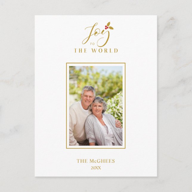 Guld Holly-familjen med minimal Chic Julfoto Vykort (Framsida)