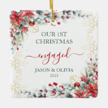 Guld Holly Greenery Blommigt 1:a jul Engagerad