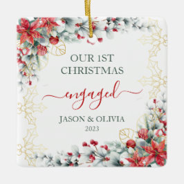 Guld Holly Greenery Blommigt 1:a jul Engagerad Julgransprydnad Keramik