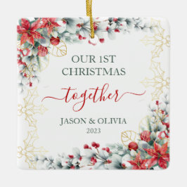 Guld Holly Greenery Blommigt 1:a julen Tillsammans Julgransprydnad Keramik