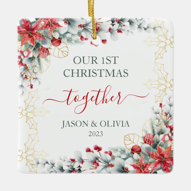 Guld Holly Greenery Blommigt 1:a julen Tillsammans Julgransprydnad Keramik (Framsida)