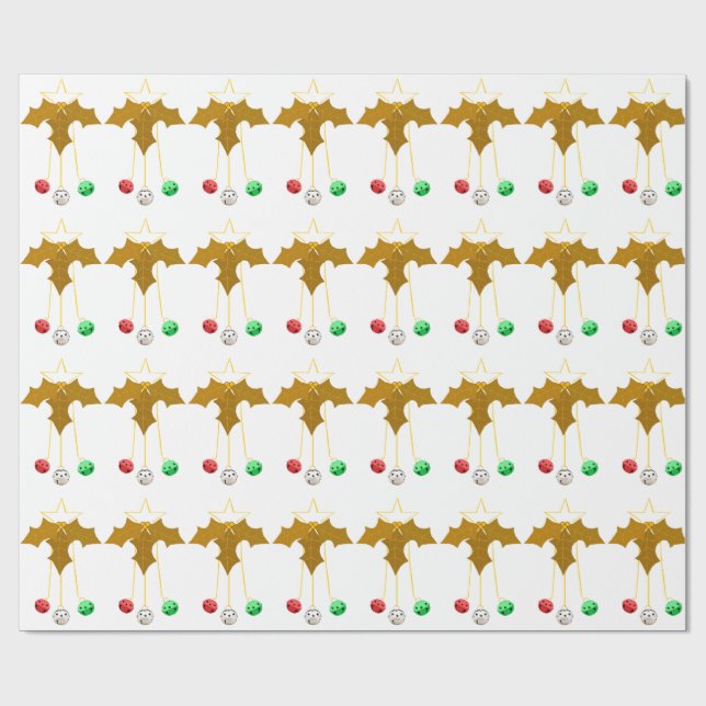 Guld Holly Jingle Klockor White Wrapping Papper Presentpapper (Platt)