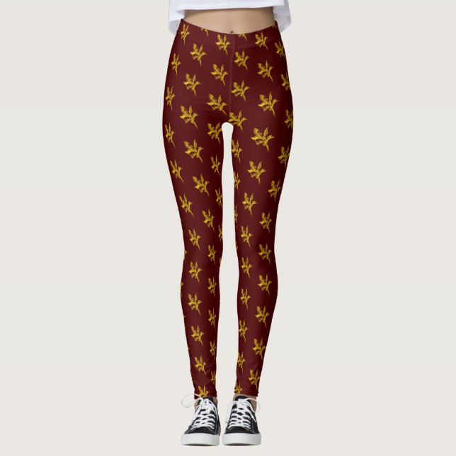 Guld Holly Lövs och Berries Leggings (Framsida)