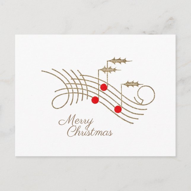 Guld Holly Musik noter jul Helg Vykort (Framsida)