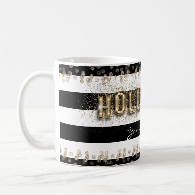 Guld Hollywood Svart & Vita Ränder Kaffemugg (Vänster)