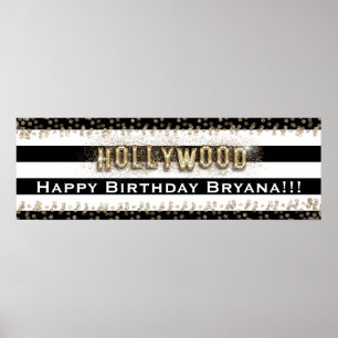Guld Hollywood Svarta & Vita Ränder Anpassad Banne Poster