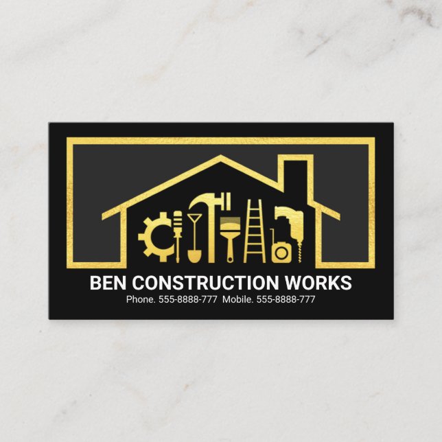 Guld Home Handyman Verktyg Ram Visitkort (Framsida)