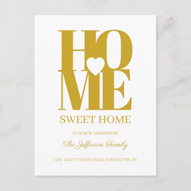 Guld Home Sweet Home Flytta Announement Postcard Meddelande Vykort (Framsida)