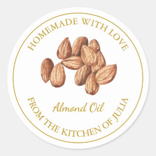 Guld Homemade Almond Oil Label Vit Runt Klistermärke