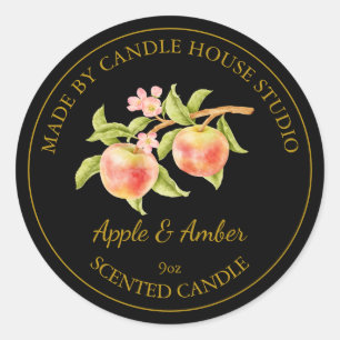 Guld Homemade Apple Candle-etikett Svart Runt Klistermärke