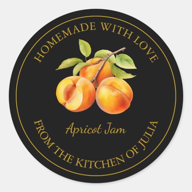 Guld Homemade Apricot Sylt etikett | Svart (Framsida)