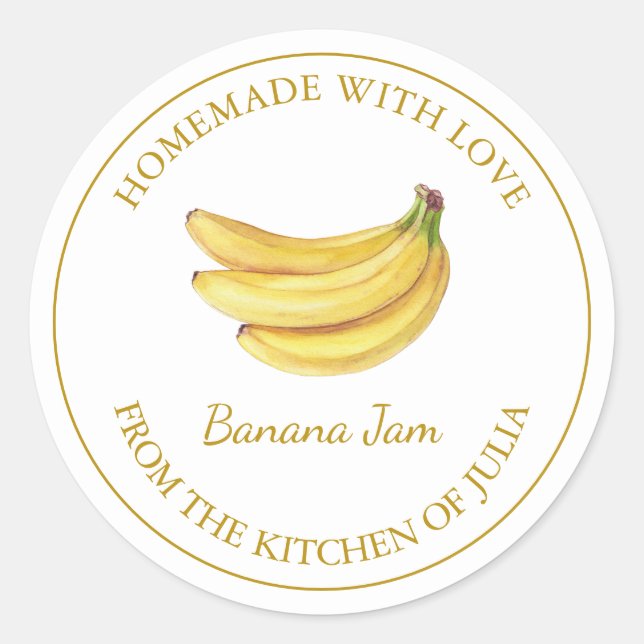 Guld Homemade Banana Sylt etikett | Vit (Framsida)