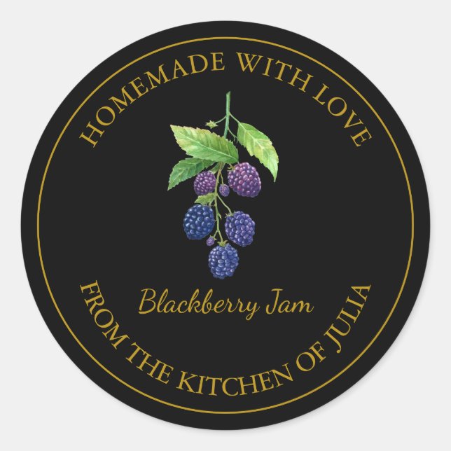 Guld Homemade Blackberry Sylt etikett | Svart (Framsida)