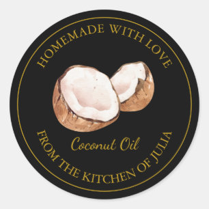 Guld Homemade Coconut Oil Label Vit Runt Klistermärke