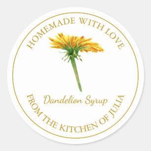 Guld Homemade Dandelion Syrup-etikett Vit Runt Klistermärke