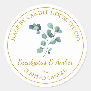 Guld Homemade Eucalyptus Candle-etikett Vit Runt Klistermärke