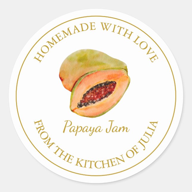 Guld Homemade Papaya Sylt etikett | Vit (Framsida)