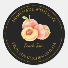 Guld Homemade Peach Sylt-etikett | Svart Runt Klistermärke