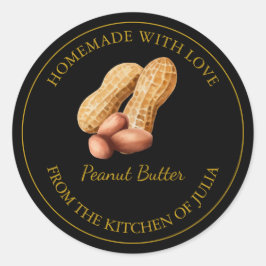 Guld Homemade Peanut Butter-etikett | Svart Runt Klistermärke