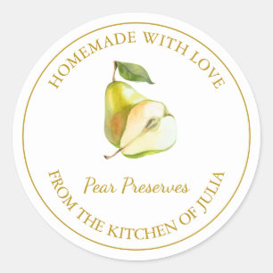 Guld Homemade Pear Preserve-etikett Vit Runt Klistermärke