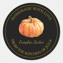 Guld Homemade Pumpkin Butter-etikett | Svart Runt Klistermärke