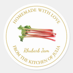 Guld Homemade Rhubarb Sylt-etikett Vit Runt Klistermärke