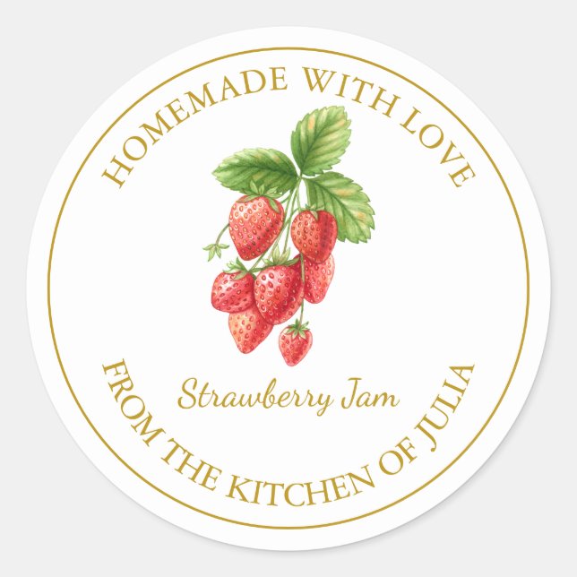 Guld Homemade Strawberry Sylt etikett | Vit (Framsida)