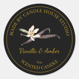 Guld Homemade Vanilla Candle-etikett Svart Runt Klistermärke