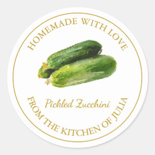 Guld Homemade Zucchini Pickle-etikett   Vit Runt Klistermärke